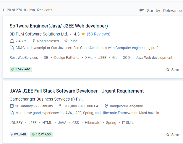 Java J2EE internship jobs in Newtownards