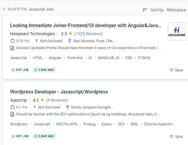 JavaScript internship jobs in Bray
